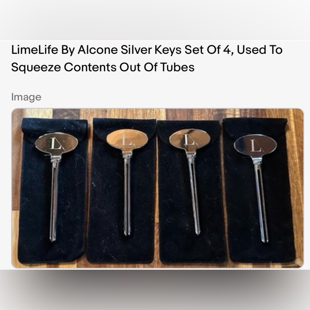 LimeLife by Alcone Silver Key Set 4 pieces with black velvety holding case new